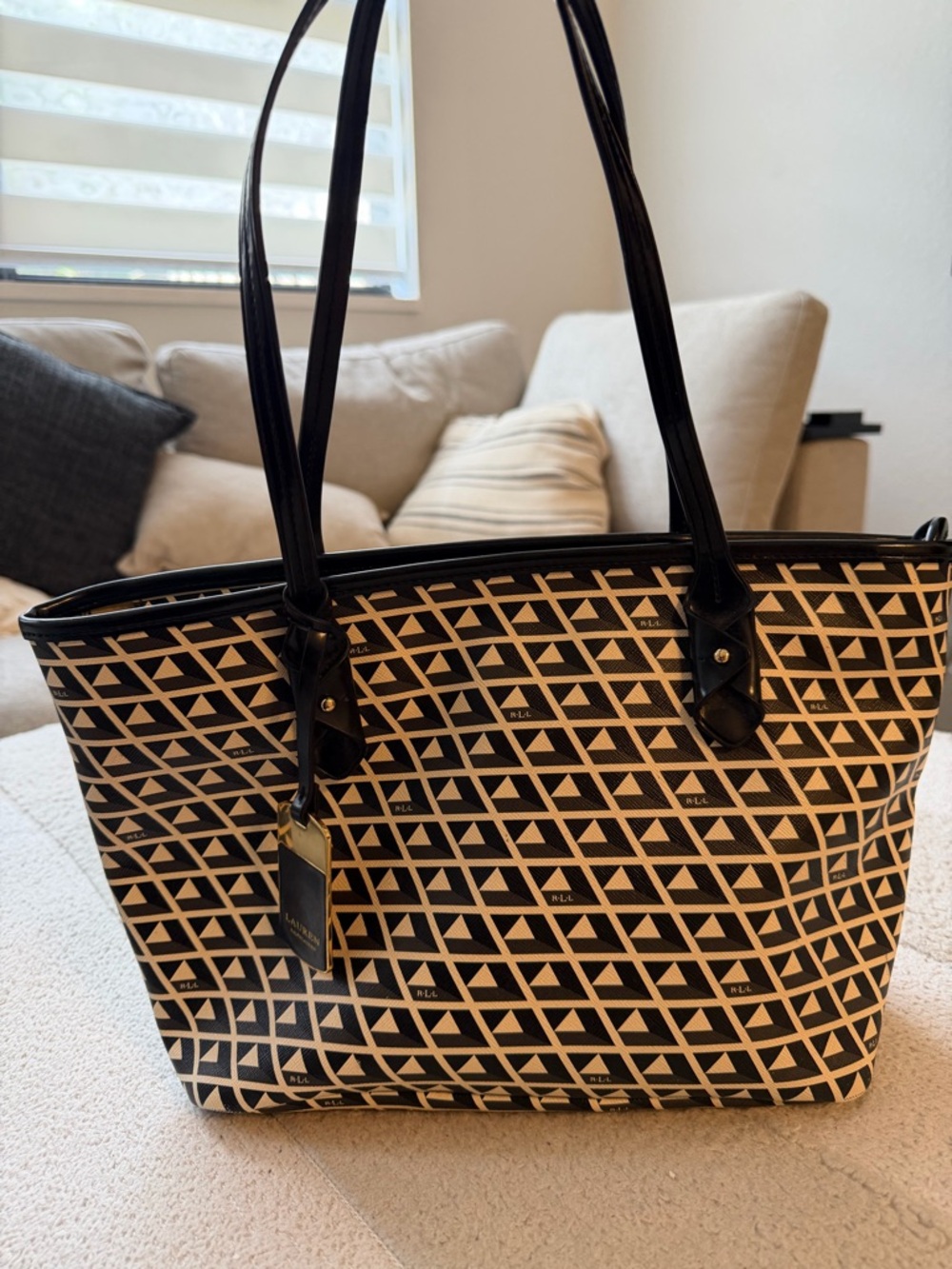 Ralph Lauren Black and Cream Geometric Tote